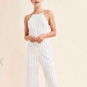 White Striped High Neck Backless Spaghetti Strap Jumpsuit